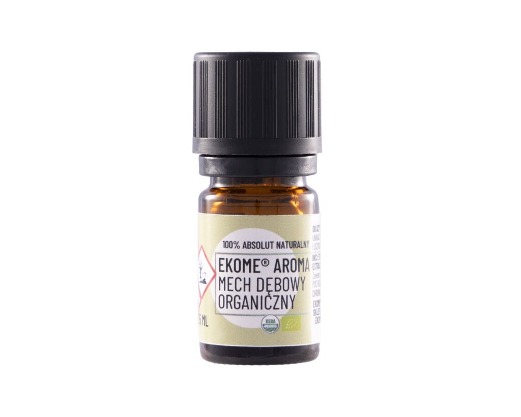 Mech dębowy organiczny absolut Ekome® 5 ml na jasnym tle - zdjęcie produktowe SEO do artykułu